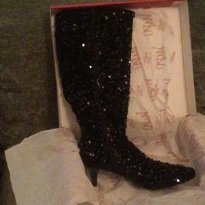 Sequin knee high boots